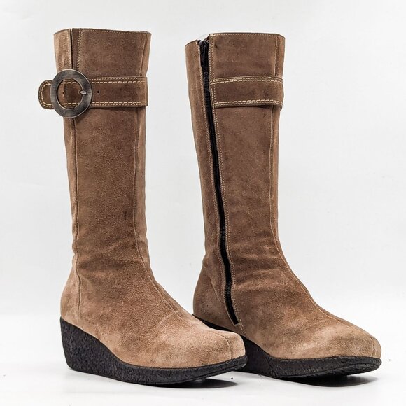 La Canadienne Women Taupe Suede Retro Vintage 90s Waterproof Wedge Boots sz 6 - Picture 1 of 10